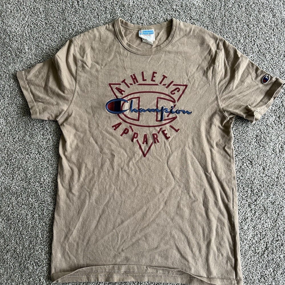 Champion T Shirt‎ Mens Medium Short Sleeve Embroidered Tee Vintage Brown